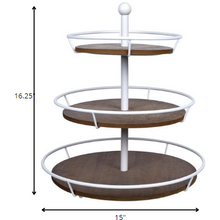 Load image into Gallery viewer, Three Tiered Metal and Wood Decorative Stand