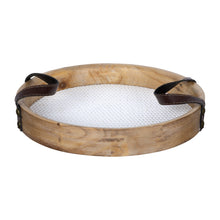 Load image into Gallery viewer, Round Wooden Tray with Leather Handles