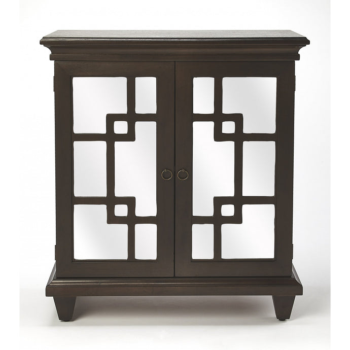 Dark Brown Fret Work Mirrored Accent Chest