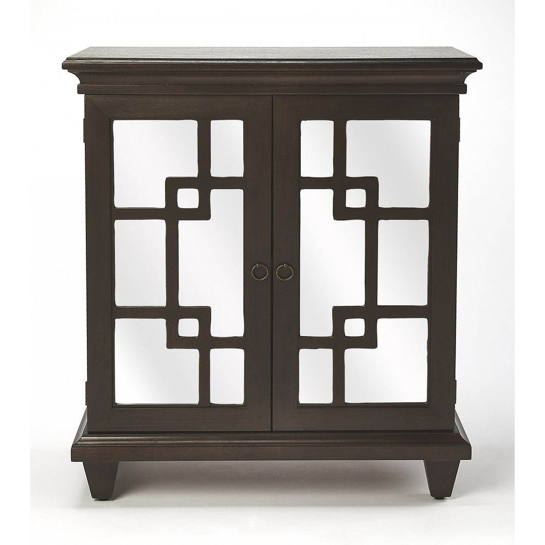 Dark Brown Fret Work Mirrored Accent Chest