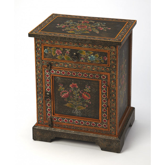 Black and Gold Vintage Hand Painted One Drawer Accent Chest
