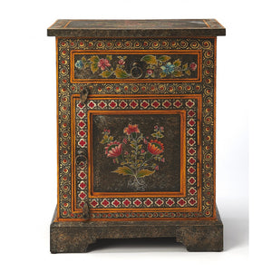 Black and Gold Vintage Hand Painted One Drawer Accent Chest