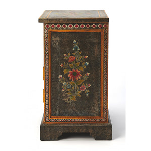 Black and Gold Vintage Hand Painted One Drawer Accent Chest