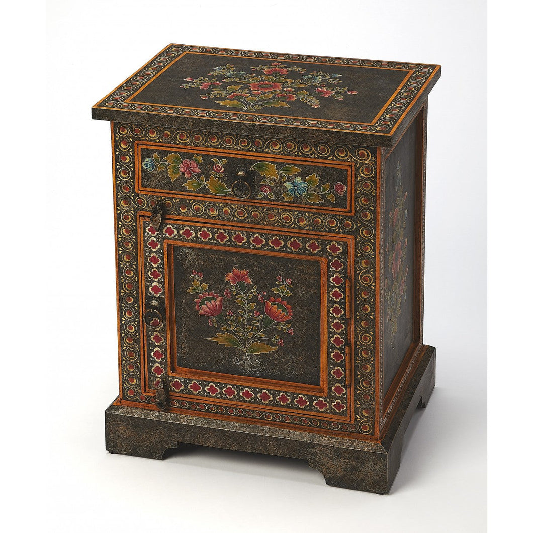 Black and Gold Vintage Hand Painted One Drawer Accent Chest