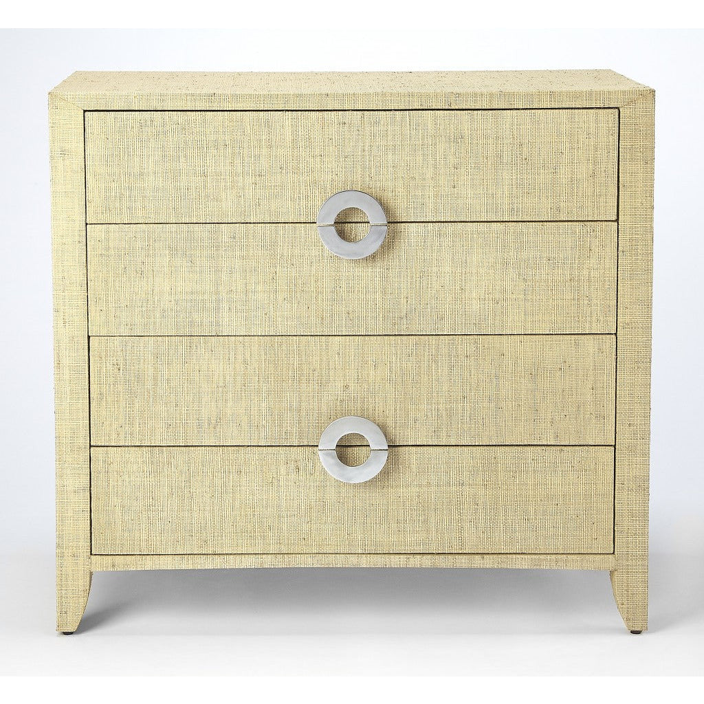 Amelle Cream Raffia 4 Drawer Accent Chest