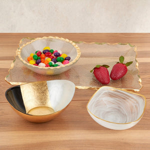 Set of Two 6 Bubble Glass Bowls With Scalloped Gold Rims