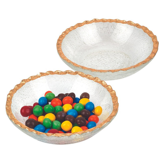 Set of Two 6 Bubble Glass Bowls With Scalloped Gold Rims