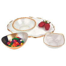 Load image into Gallery viewer, Bubble Glass Scalloped Gold Rim Round Platter or Tray
