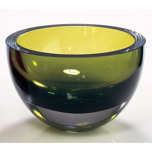 Moss Green Mouth Blown Polish Crystal Thick Walled Bowl