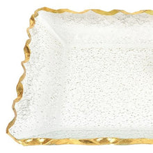 Load image into Gallery viewer, Bubble Glass Scalloped Gold Rim Rectangular Platter or Tray