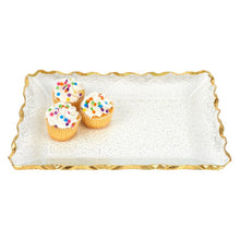 Load image into Gallery viewer, Bubble Glass Scalloped Gold Rim Rectangular Platter or Tray