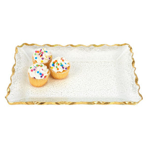 Bubble Glass Scalloped Gold Rim Rectangular Platter or Tray