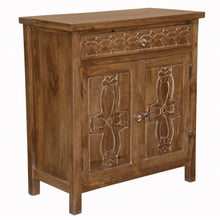 Load image into Gallery viewer, Artisanal Handcarved Natural Wood Accent Storage Cabinet