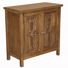 Load image into Gallery viewer, Artisanal Handcarved Natural Wood Double Door Cabinet