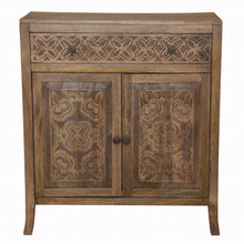 Load image into Gallery viewer, Artisanal Handcarved Dark Wood Accent Storage Cabinet