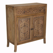 Load image into Gallery viewer, Artisanal Handcarved Dark Wood Accent Storage Cabinet