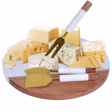 Load image into Gallery viewer, 12&quot; Wood and Marble and Gold Cheese Board and Knife Set