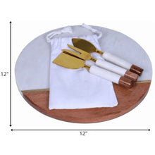 Load image into Gallery viewer, 12&quot; Wood and Marble and Gold Cheese Board and Knife Set