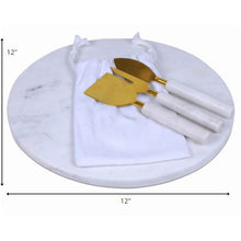 Load image into Gallery viewer, 12&quot; Round White Marble Cheese Board and Knife Set