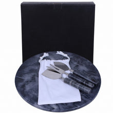 Load image into Gallery viewer, 12&quot; Round Black Marble Cheese Board and Knife Set