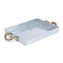 Load image into Gallery viewer, Silver Metal Tray with Rope Handles