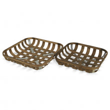 Load image into Gallery viewer, Set of Two Wood and Metal Lattice Weave Baskets