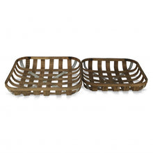 Load image into Gallery viewer, Set of Two Wood and Metal Lattice Weave Baskets