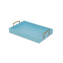 Load image into Gallery viewer, Light Blue Wooden Tray with Gold Handles