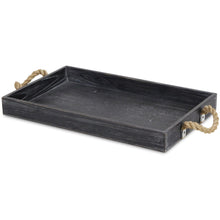 Load image into Gallery viewer, Black Wooden Tray with Rope Handles