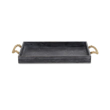 Load image into Gallery viewer, Black Wooden Tray with Rope Handles