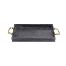 Load image into Gallery viewer, Black Wooden Tray with Rope Handles