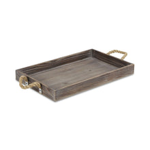 Load image into Gallery viewer, Dark Brown Wooden Tray with Rope Handles