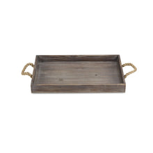 Load image into Gallery viewer, Dark Brown Wooden Tray with Rope Handles
