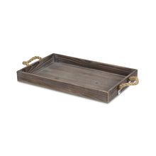 Load image into Gallery viewer, Dark Brown Wooden Tray with Rope Handles