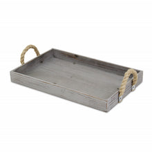 Load image into Gallery viewer, Gray Wooden Tray with Rope Handles