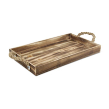 Load image into Gallery viewer, Brown Wooden Tray with Rope Handles