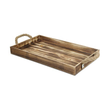 Load image into Gallery viewer, Brown Wooden Tray with Rope Handles