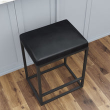 Load image into Gallery viewer, Set of Two Modern Geo Black Leather Bar Stools