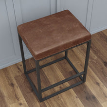 Load image into Gallery viewer, Set of Two Modern Geo Brown Leather Bar Stools