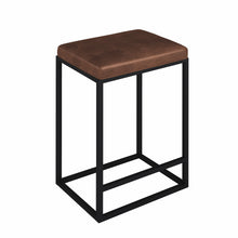 Load image into Gallery viewer, Set of Two Modern Geo Brown Leather Bar Stools