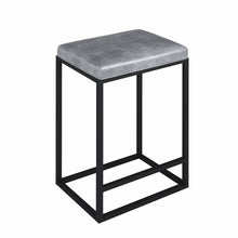 Load image into Gallery viewer, Set of Two Modern Geo Grey Leather Bar Stools