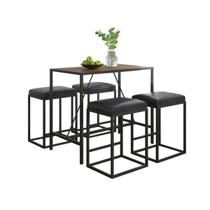 Modern Geo Black and Walnut Five Piece Bar Set