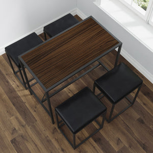 Modern Geo Black and Walnut Five Piece Bar Set