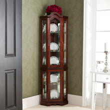Load image into Gallery viewer, Mahogany Scallop Top Lighted Corner Curio Cabinet