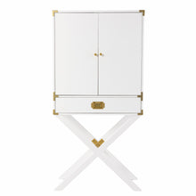 Load image into Gallery viewer, Campaign White and Gold Tall Bar Cabinet