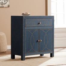 Load image into Gallery viewer, Navy and Brass Nailhead Accent Storage Cabinet
