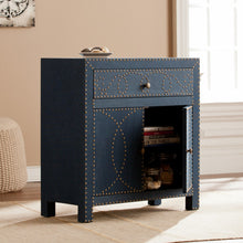 Load image into Gallery viewer, Navy and Brass Nailhead Accent Storage Cabinet