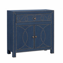 Load image into Gallery viewer, Navy and Brass Nailhead Accent Storage Cabinet