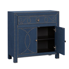 Load image into Gallery viewer, Navy and Brass Nailhead Accent Storage Cabinet