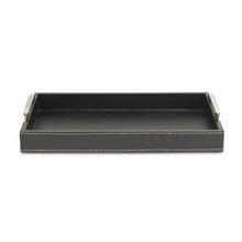 Load image into Gallery viewer, Black Faux Leather Tray with Metal Handles
